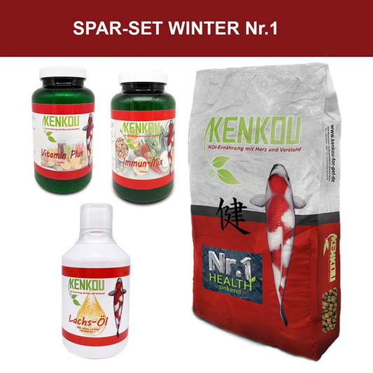 Koifutter Spar - Set - Winter Nr.1 - Health, Vitamin Plus, Immun Mix, Lachs - Öl - Sparpaket - Niederrhein - KOI